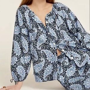 J Crew Collection tie-sleeve botton-front top in Ratti Pacific Paisley. XL, NWOT